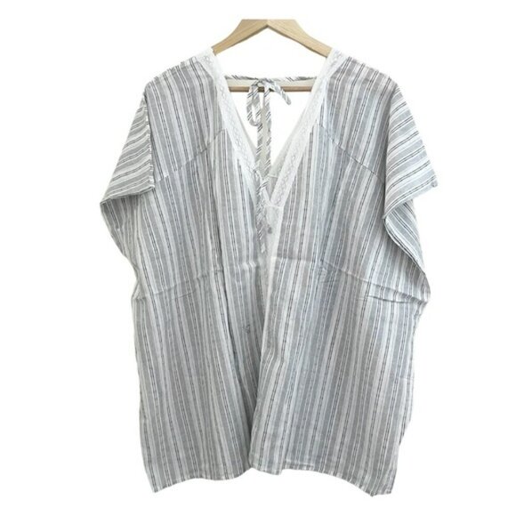 NEW Simple by Suzanne Betro White and Gray Stripes V-neck Tunic Top US M - Picture 4 of 9